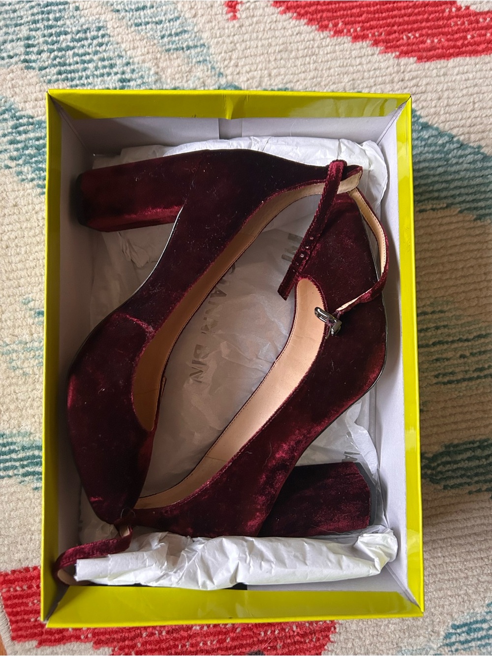 Gianni Bini Burgundy Velvet Block Heel Sandals